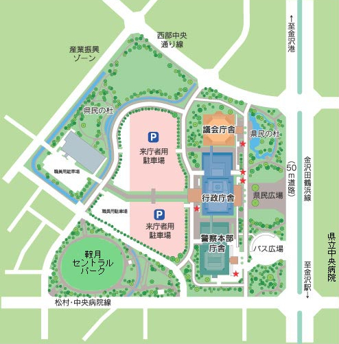 石川県庁来庁者用駐車場案内図